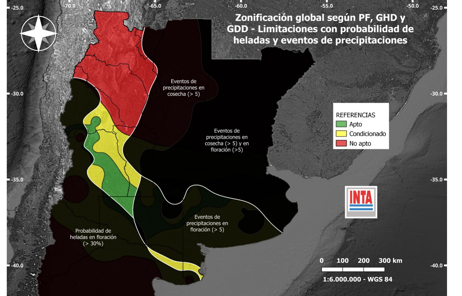 Mapa de aptitud agroclimática para pistacho Kerman en Mendoza según INTA
